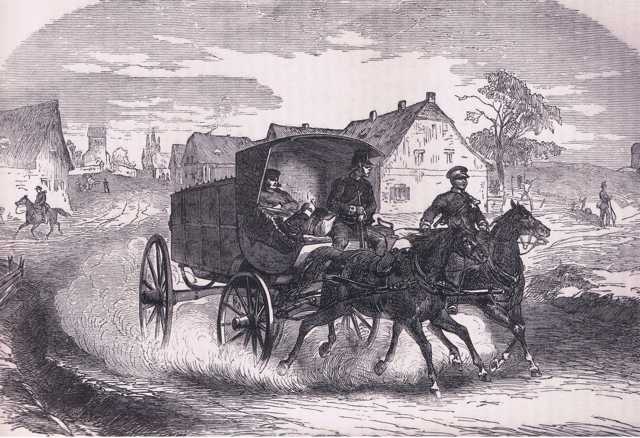 Pruska poczta wojskowa, Cassells History of the War between France and Germany wydana przez Cassell and Company Limited, c.1890 (lito) autorstwa German School