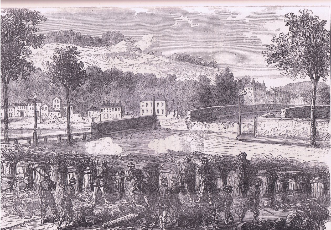 Reduta pruska dowodząca mostem Sevres, Cassells History of the War between France and Germany wydana przez Cassell and Company Limited, c.1890 (lito) autorstwa German School