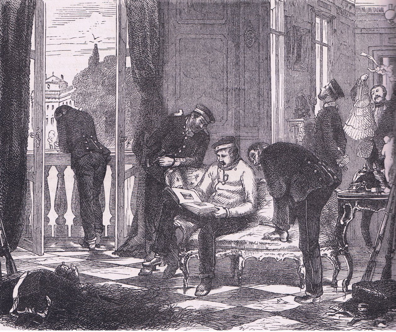 Prusacy w zajęciu willi pod Paryżem, Cassells History of the War between France and Germany, wydany przez Cassell and Company Limited, ok. 1890 (lito) autorstwa German School