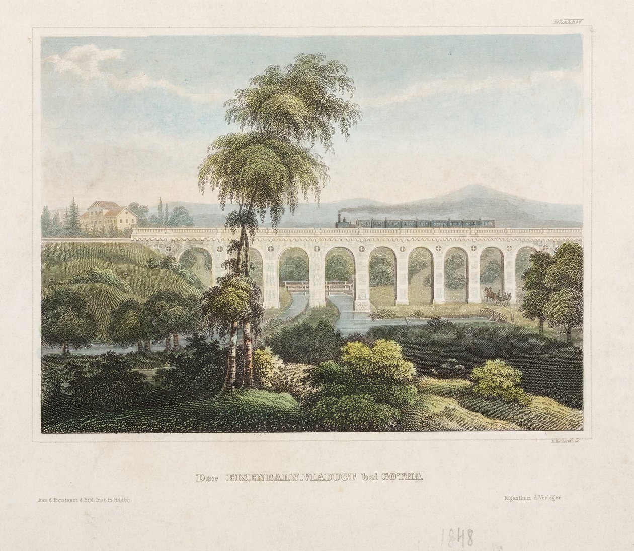 Wiadukt kolejowy w Gotha, grawerowany przez B. Metzeroth, 1848 autorstwa German School