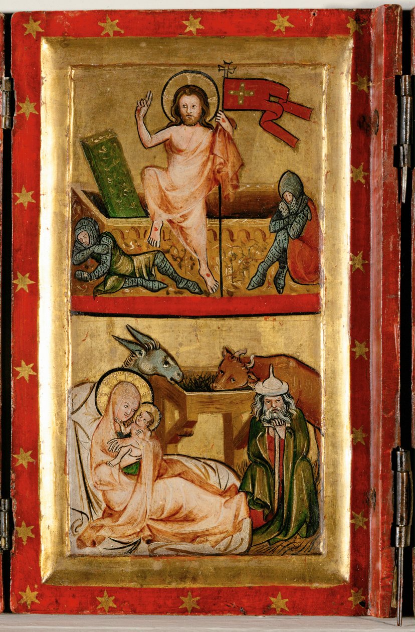 Zmartwychwstanie i śpiący strażnicy, góra ... (tempera na drewnie) autorstwa German School