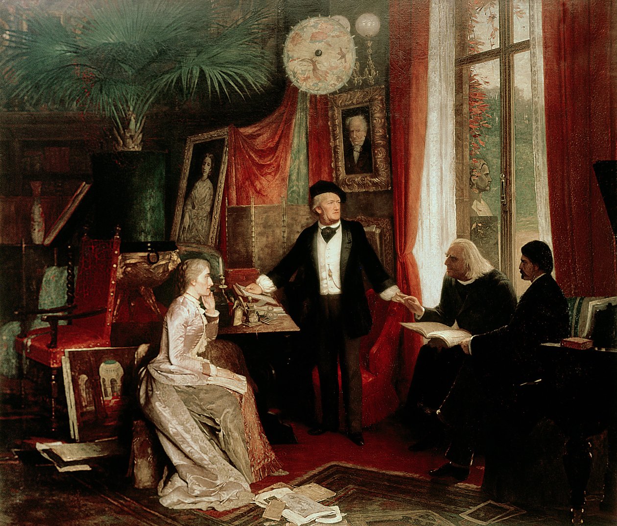 Richard Wagner z Franciszkiem Lisztem i córką Liszta Cosimą autorstwa German School