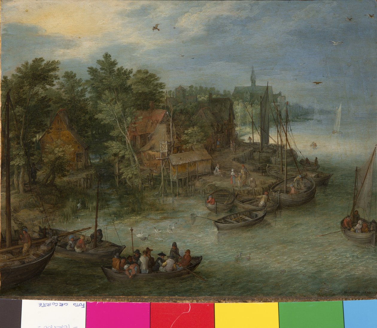 Krajobraz rzeczny z lądowaniem, 1603 autorstwa German School