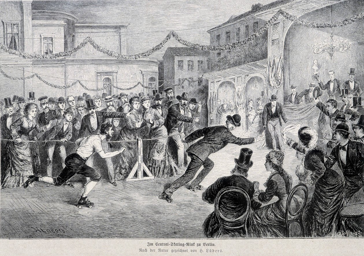 Ruletkowy wyścig łyżwiarski w Berlinie w 1878 roku. autorstwa German School