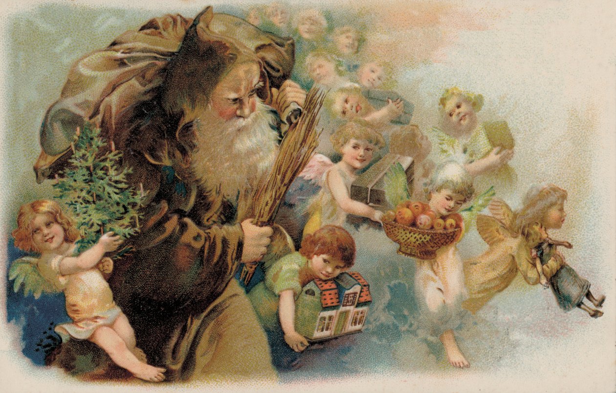 Święty Mikołaj, Ojciec Boże Narodzenie (kolorowa litografia) autorstwa German School