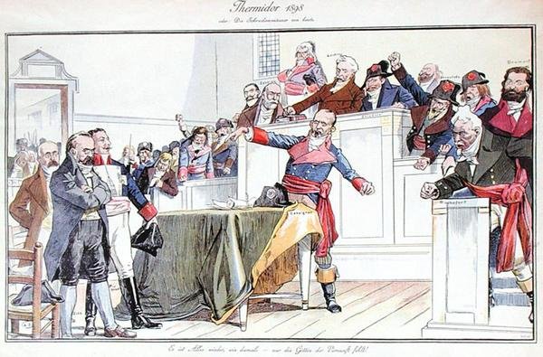 Komiks satyryczny przedstawiający aferę Dreyfusa jako proces rewolucyjny autorstwa German School