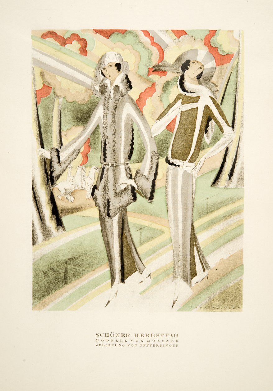 Schöner Herbsttag, stroje Mossnera, ze Stylu, wyd. 1922 (druk pochoir) autorstwa German School