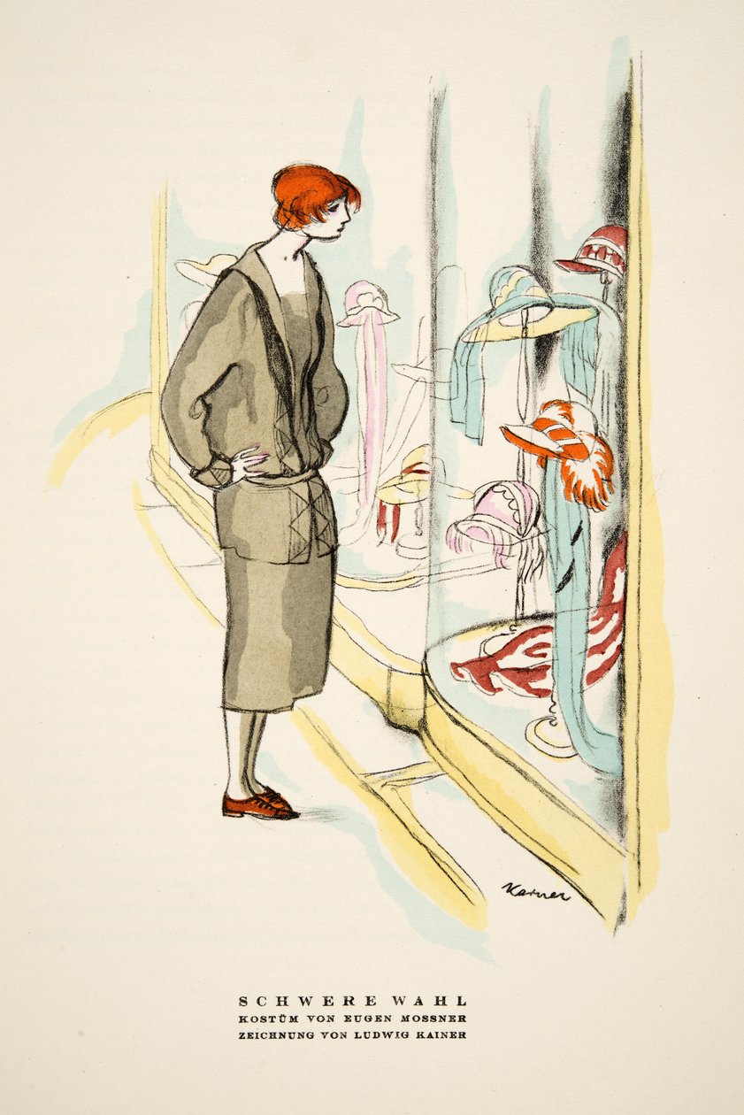 Schwere Wahl, outift Eugena Mossnera, ze Stylu, wyd. 1922 (druk pochoir) autorstwa German School