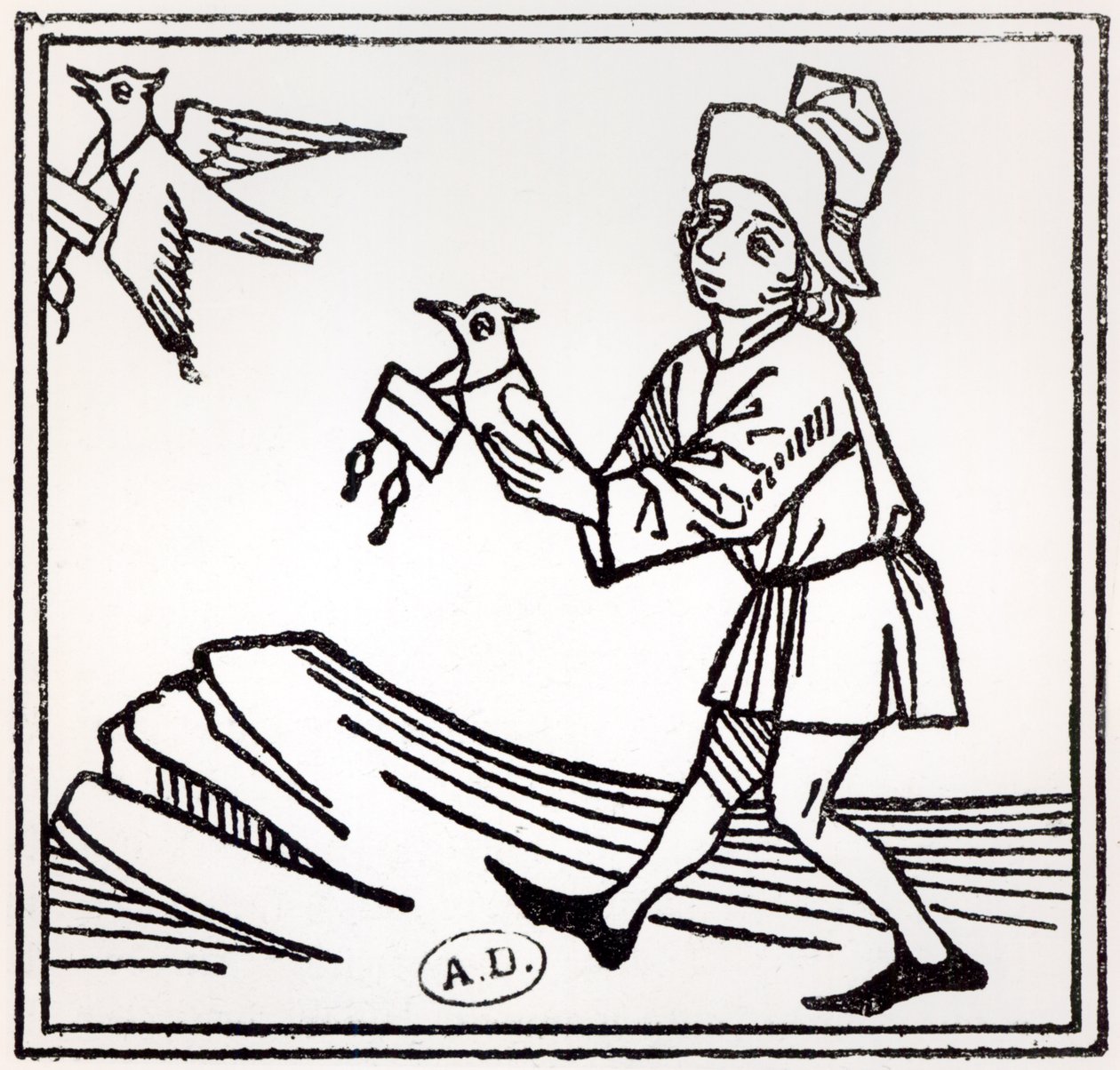 Wysyłanie listu przez Pigeon Post, 1488 autorstwa German School