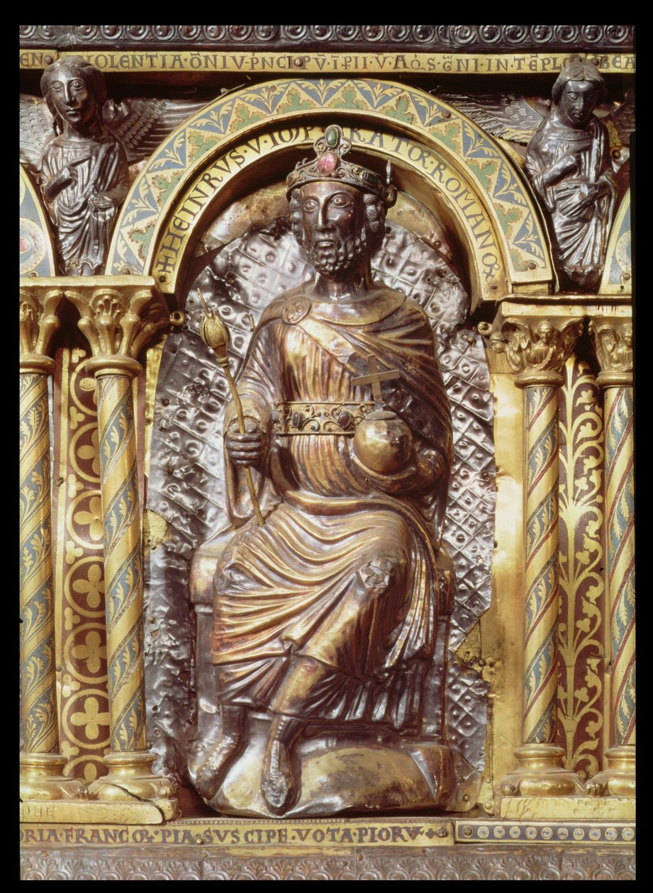 Sanktuarium cesarza Karola Wielkiego (742-814), fragment Henryka IV (1050-1106) 1215 (złota i emalia champleve) autorstwa German School