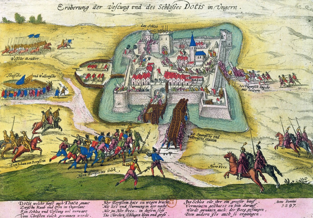 Oblężenie zamku Tata w 1597 r. autorstwa German School