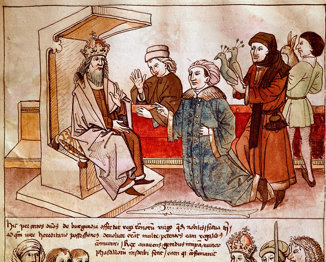 Zygmunt I Luksemburczyk (1368-1437), cesarz Świętego Cesarstwa otrzymuje daninę ludów uległych. Miniatura z „Kroniki soboru w Konstancji” Ulricha Richentala (1360-1437) 1438 ok. Praga, biblioteka narodowa autorstwa German School