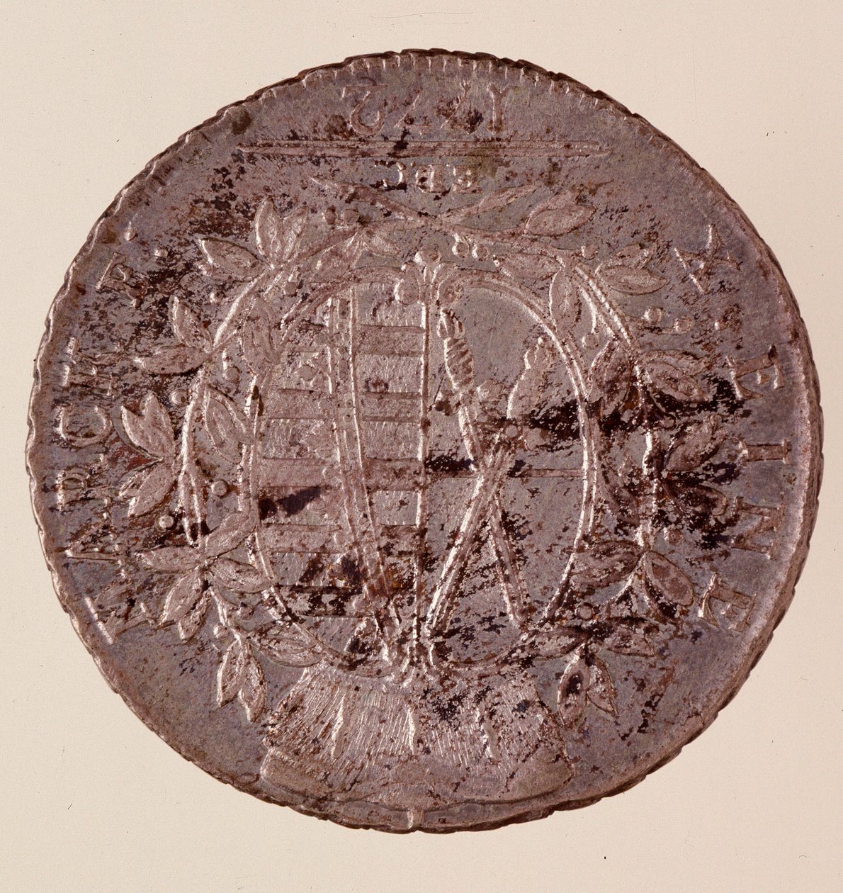 Srebrna moneta (talar) z Saksonii: panowanie Fryderyka Augusta I Sasa (Fryderyka Augusta I Sasa) (1750-1827). Śr. 3,9 cm Neapol, muzeum archeologiczne autorstwa German School