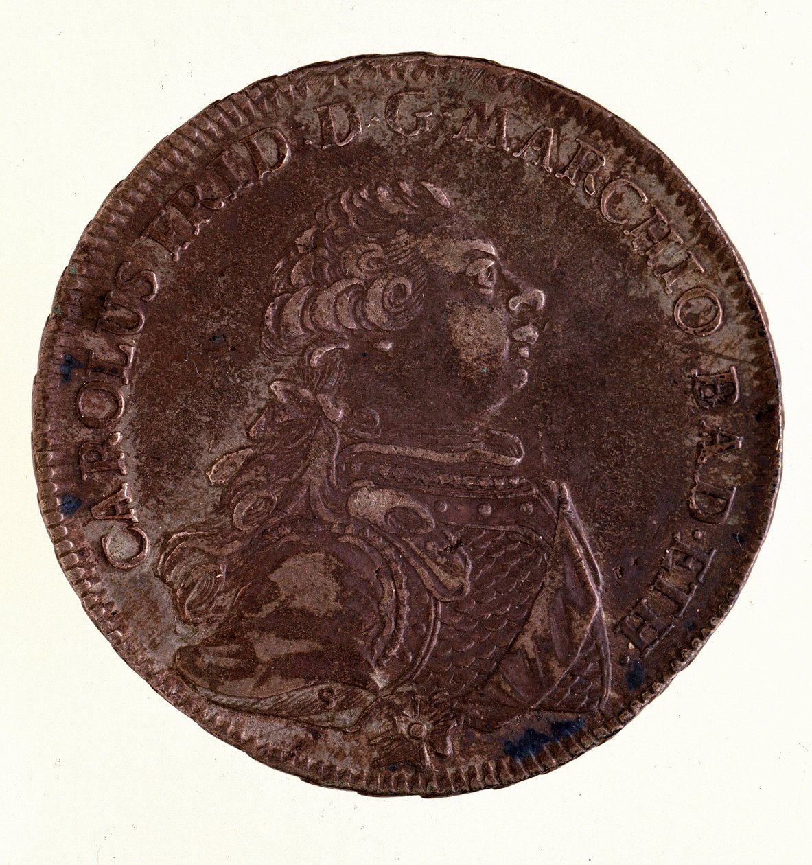 Talar srebrny (taler) Karola Fryderyka, Wielkiego Księcia Badenii (1728-1811) (Karol I Badeński) 1766 Śr. 3,9 cm Neapol, muzeum archeologiczne autorstwa German School