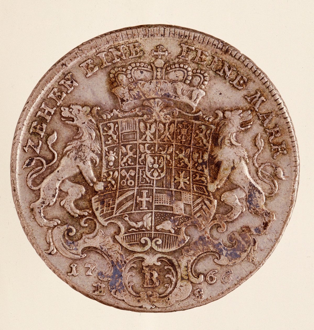 Talar srebrny (taler) Fryderyka Christiana, margrabiego Brandenburgii-Bayreuth (Fryderyk V Christian de Brandenburg-Bayreuth (Brandenburg Bayreuth) (1708-1769) 1766 śr.4 cm Neapol, museo archeologico autorstwa German School