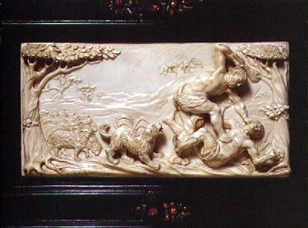 Południowoniemiecki Kunstcabinet, fragment rzeźbionej płyty przedstawiającej Kaina i Abla, 1690 autorstwa German School