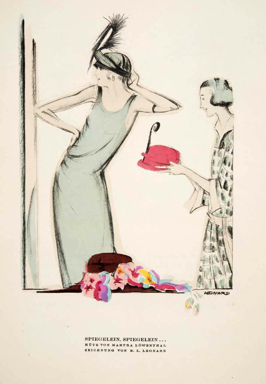 Spiegelein, Spiegelein ..., kapelusze autorstwa Marthy Lowenthal, od Styl, pub.1922 (druk pochoir) autorstwa German School