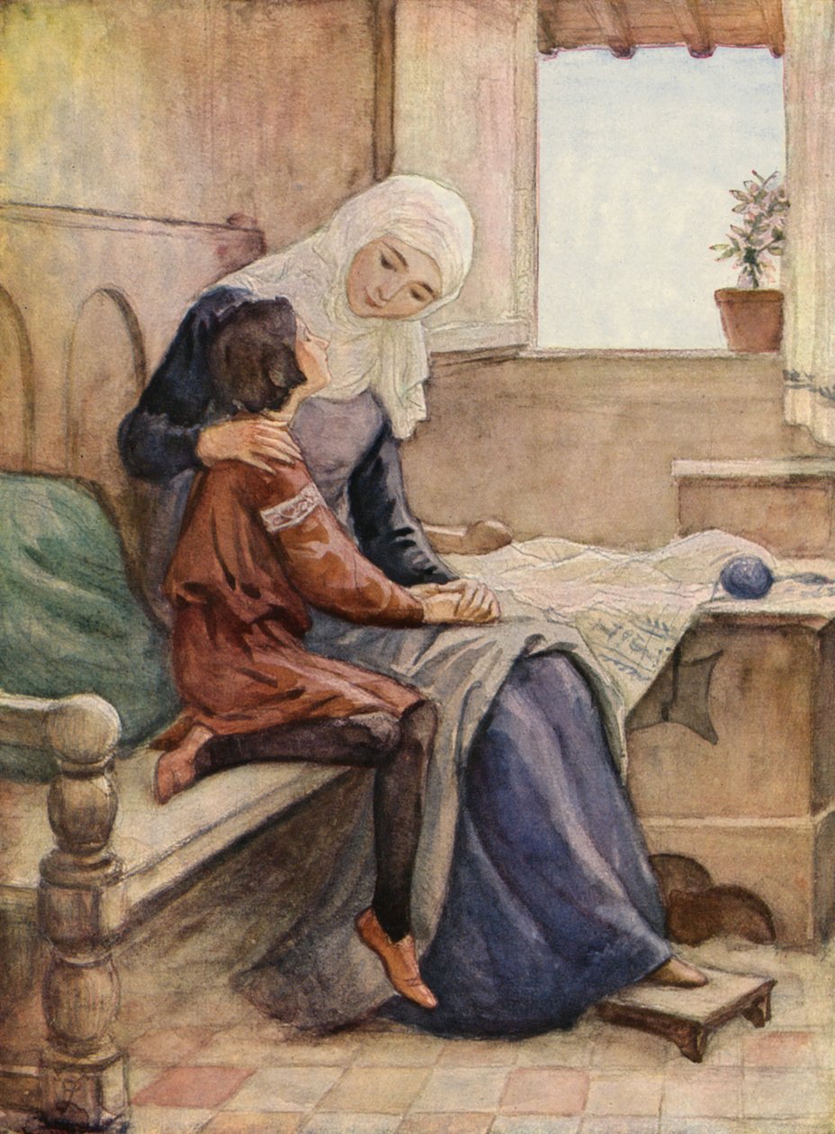 Święty Franciszek i jego matka (kolorowa litografia) autorstwa German School