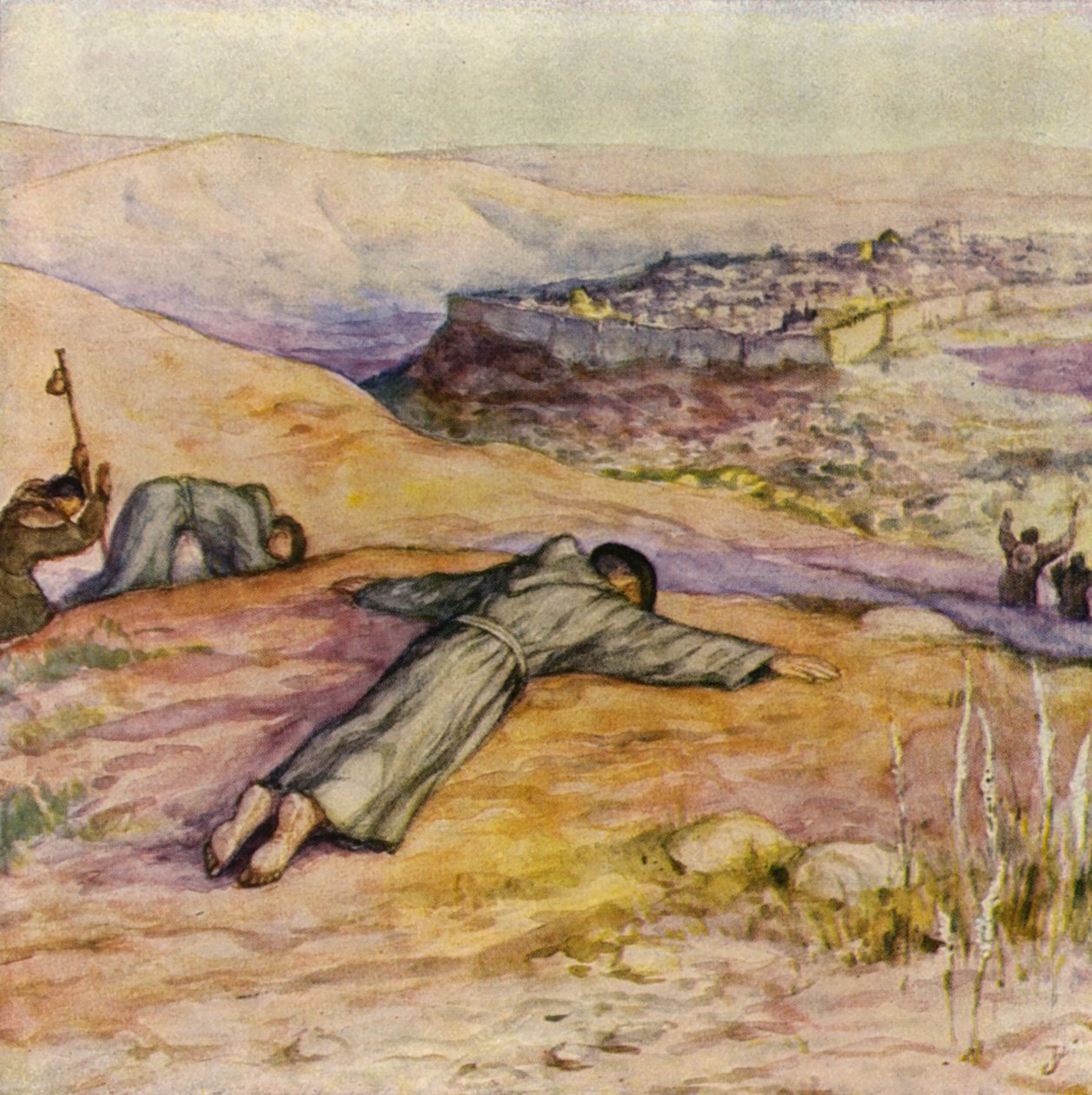 Franciszek przybywający do Jerozolimy (kolorowa litografia) autorstwa German School