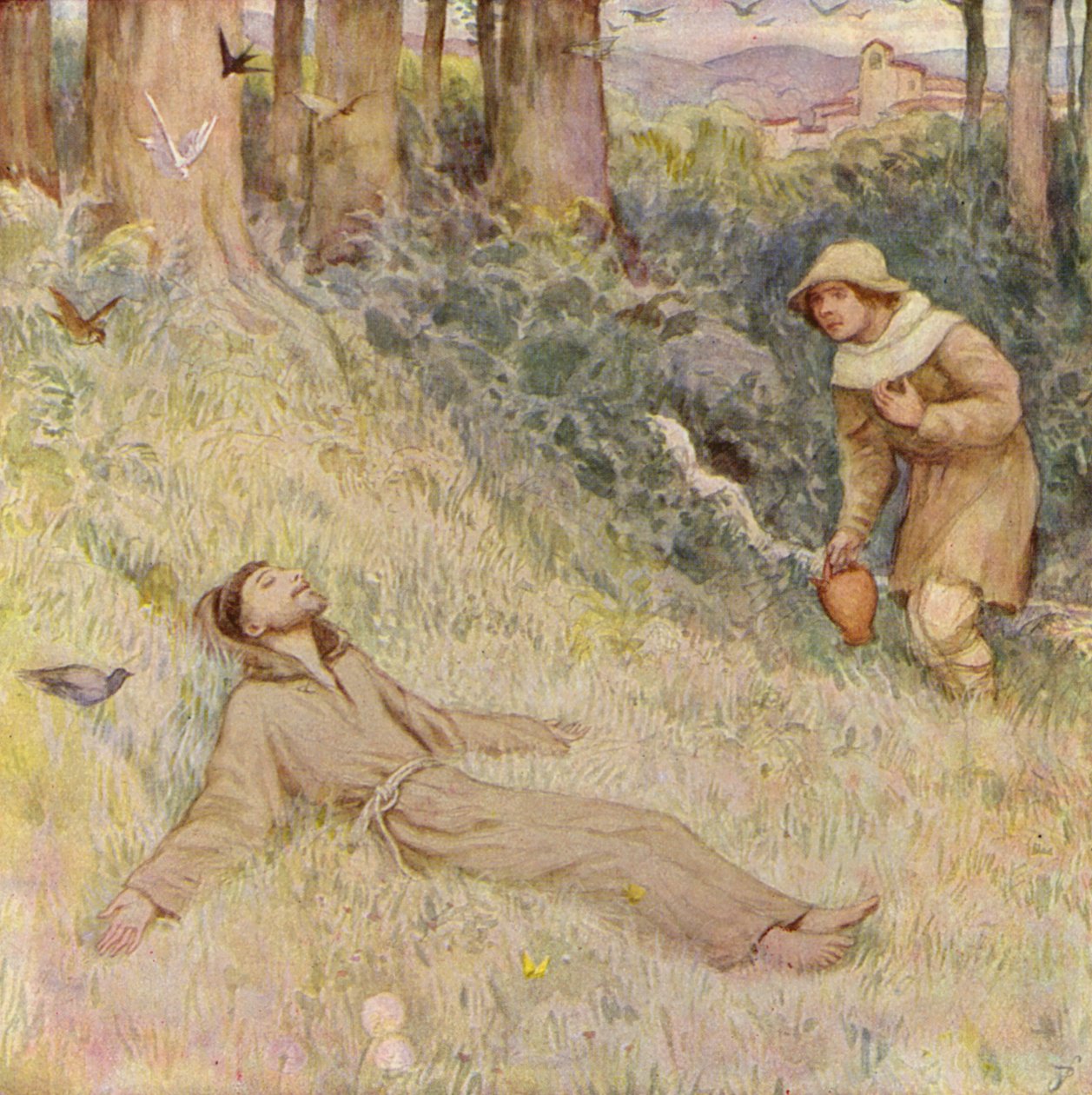 Święty Franciszek w Hiszpanii (kolorowa litografia) autorstwa German School