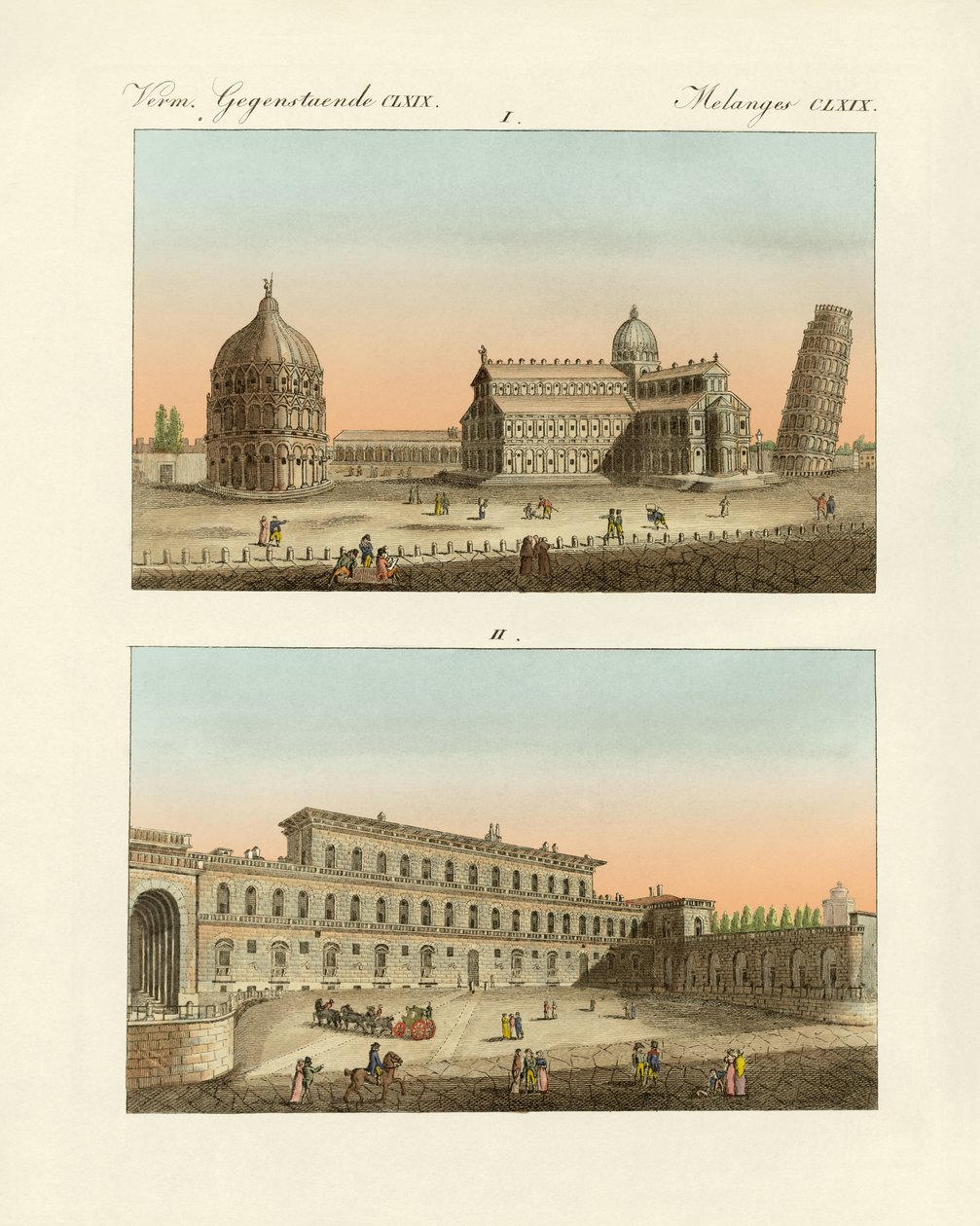 Dziwne budynki we Włoszech (kolorowy grawerunek) autorstwa German School