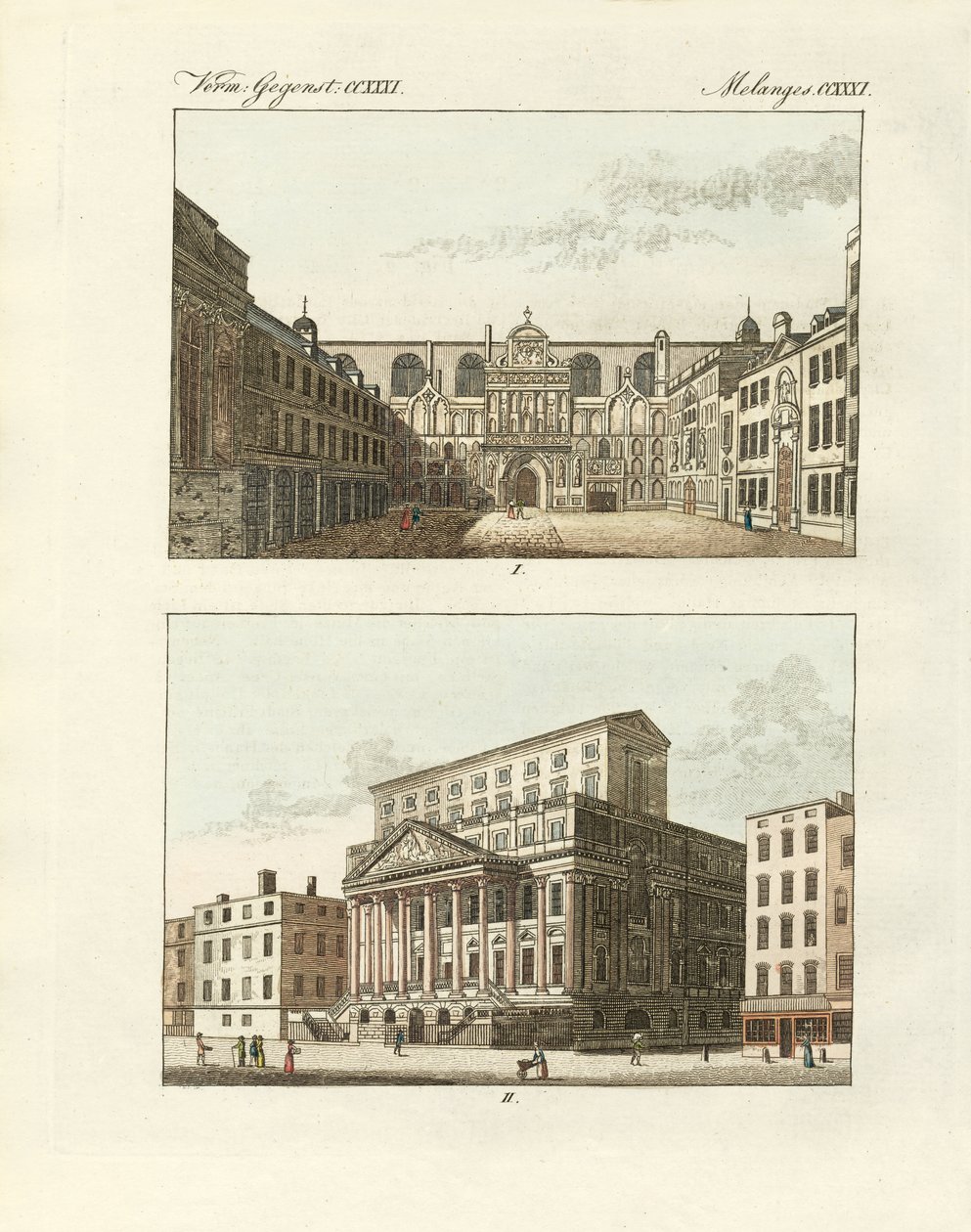 Dziwne budynki użyteczności publicznej w Londynie (kolorowy grawerunek) autorstwa German School