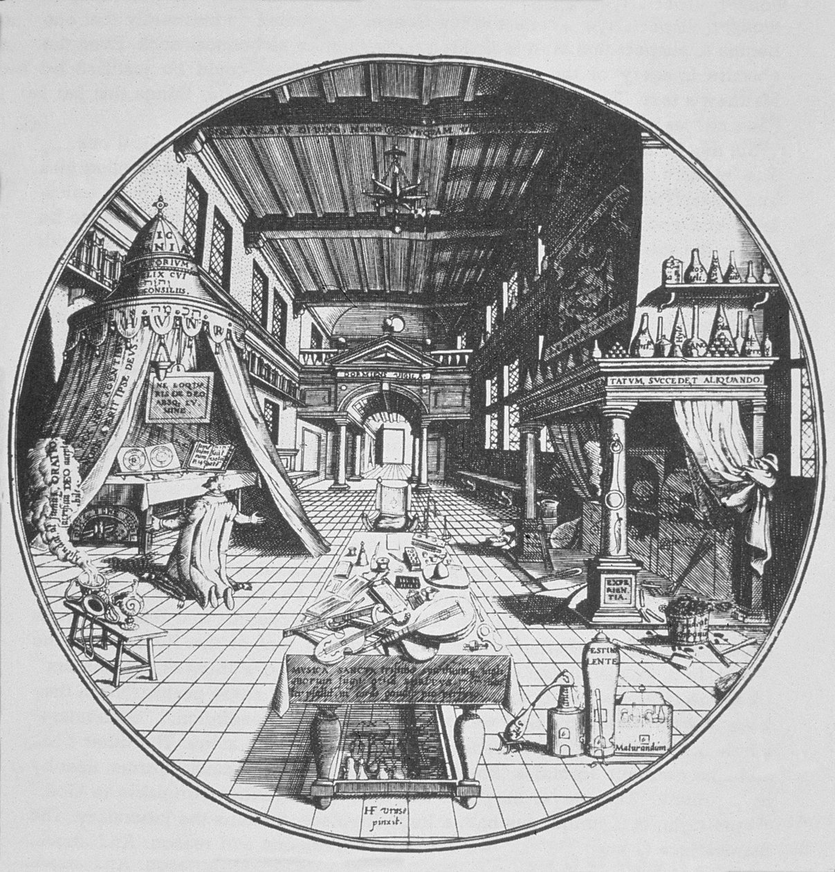 Alchemik w swoim laboratorium z Amphitheatrum Aeternae Sapientiae Heinricha Kunratha (1609) zilustrowany w historii magii wydanej pod koniec XIX wieku autorstwa German School