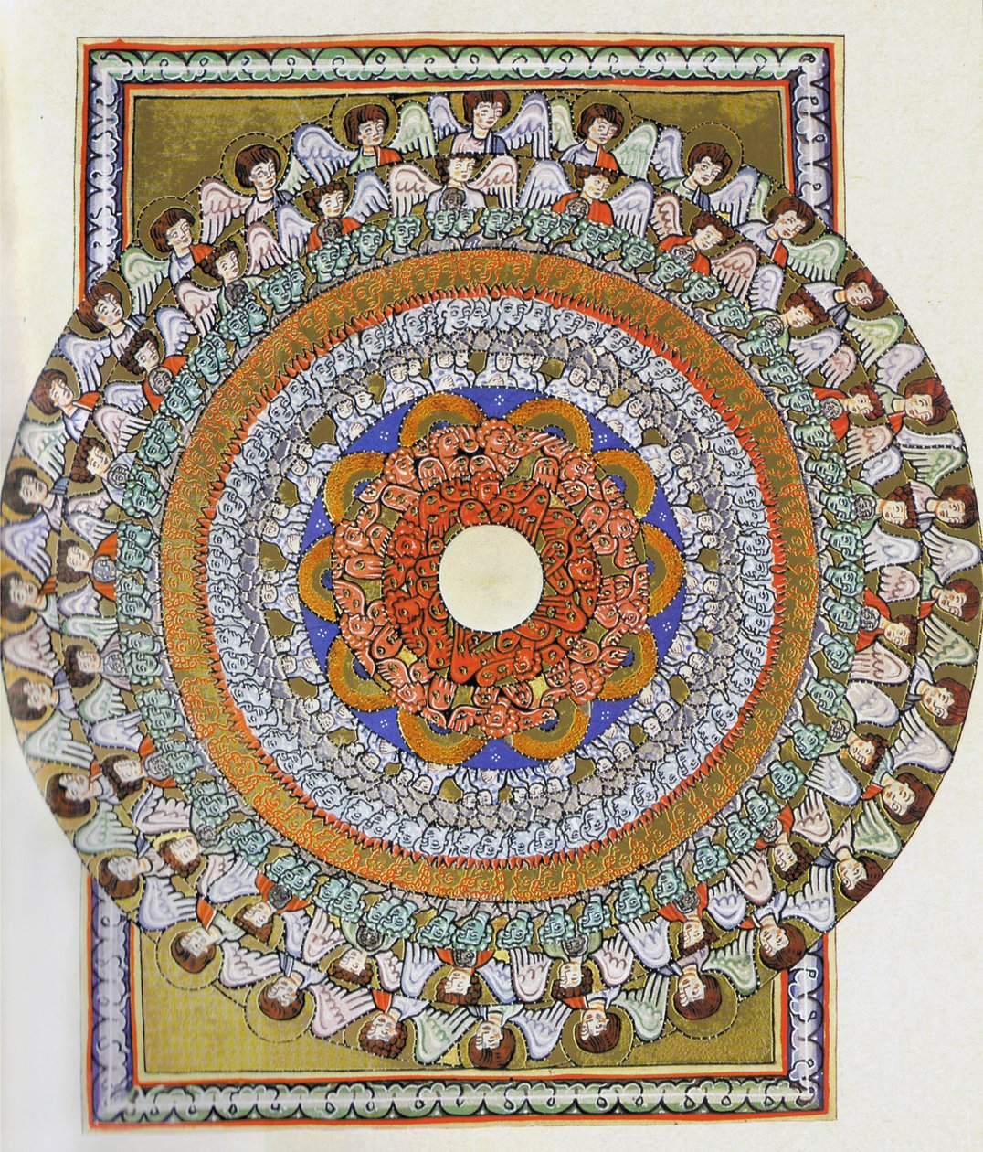 Chór Aniołów. Miniatura z Liber Scivias autorstwa Hildegardy z Bingen, ok. 1175 (akwarela na pergaminie) autorstwa German School