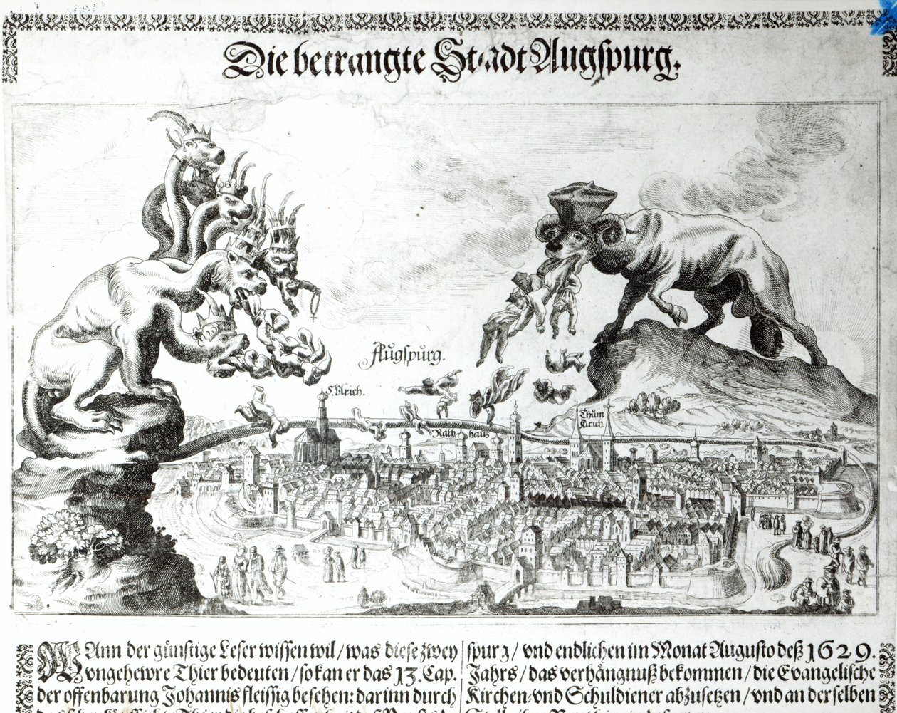 Miasto Augsburg zmuszone do przyjęcia dominacji katolickiej w 1629 r. (rycina) (fot. bw) autorstwa German School