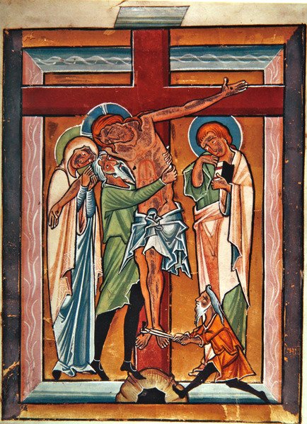 Zdjęcie z krzyża, ok. 1230 (tempera i złoty płatek na welinie) autorstwa German School