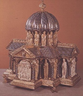 Relikwiarz Eltenberg z Kolonii, ok.1180 (kość słoniowa, miedź i emalia) autorstwa German School