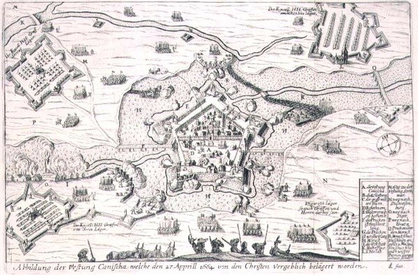 Forteca Canischa bezskutecznie oblegana przez chrześcijan w 1664 r., ilustracja z książki o kampaniach osmańskich w Europie, rytowana przez Paula Fursta (ok. 1605-1666) (rycina) autorstwa German School