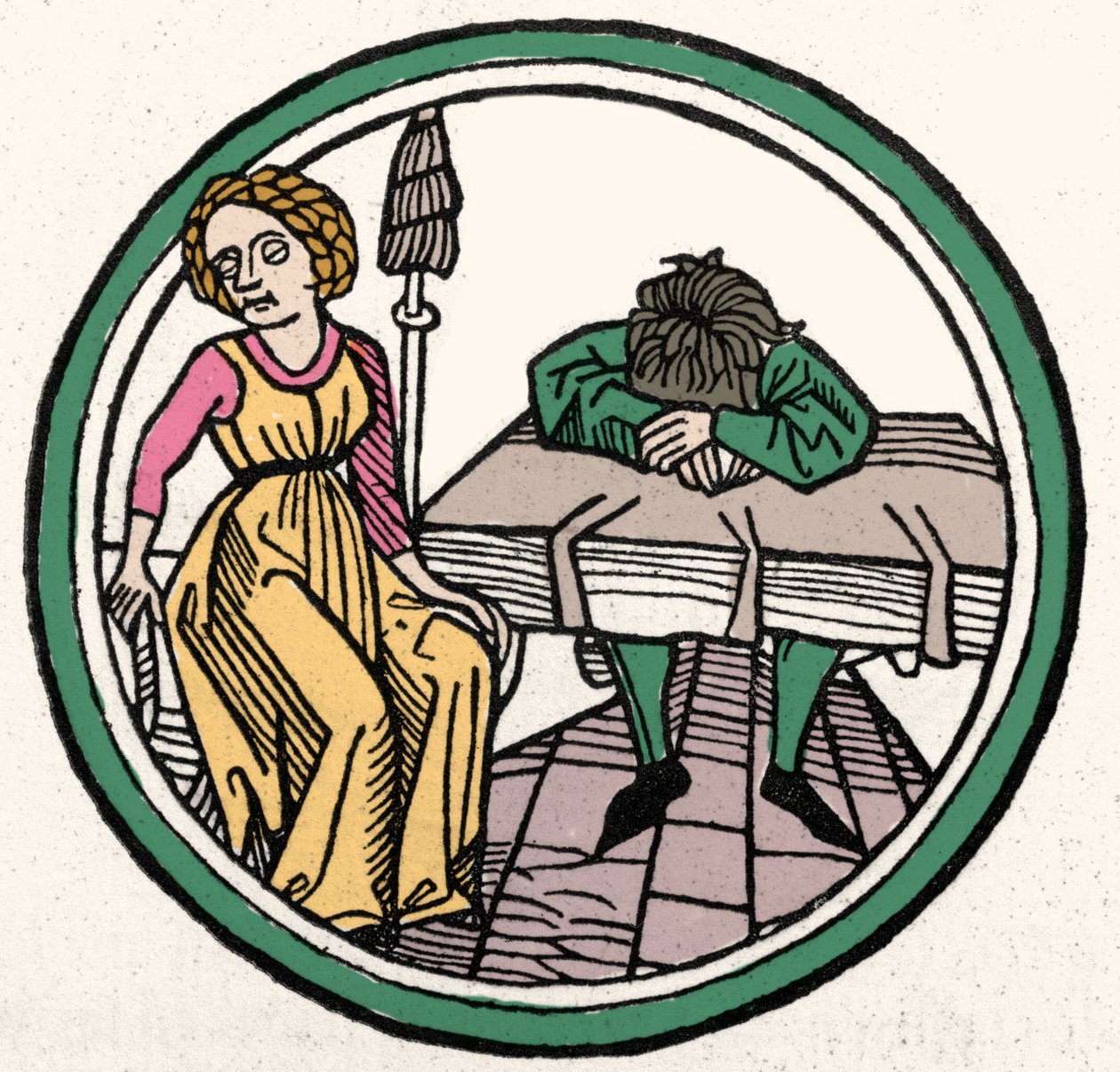 Cztery temperamenty: melancholijny (smutny i przygnębiony) Ksylografia, Augsburg 1480 autorstwa German School