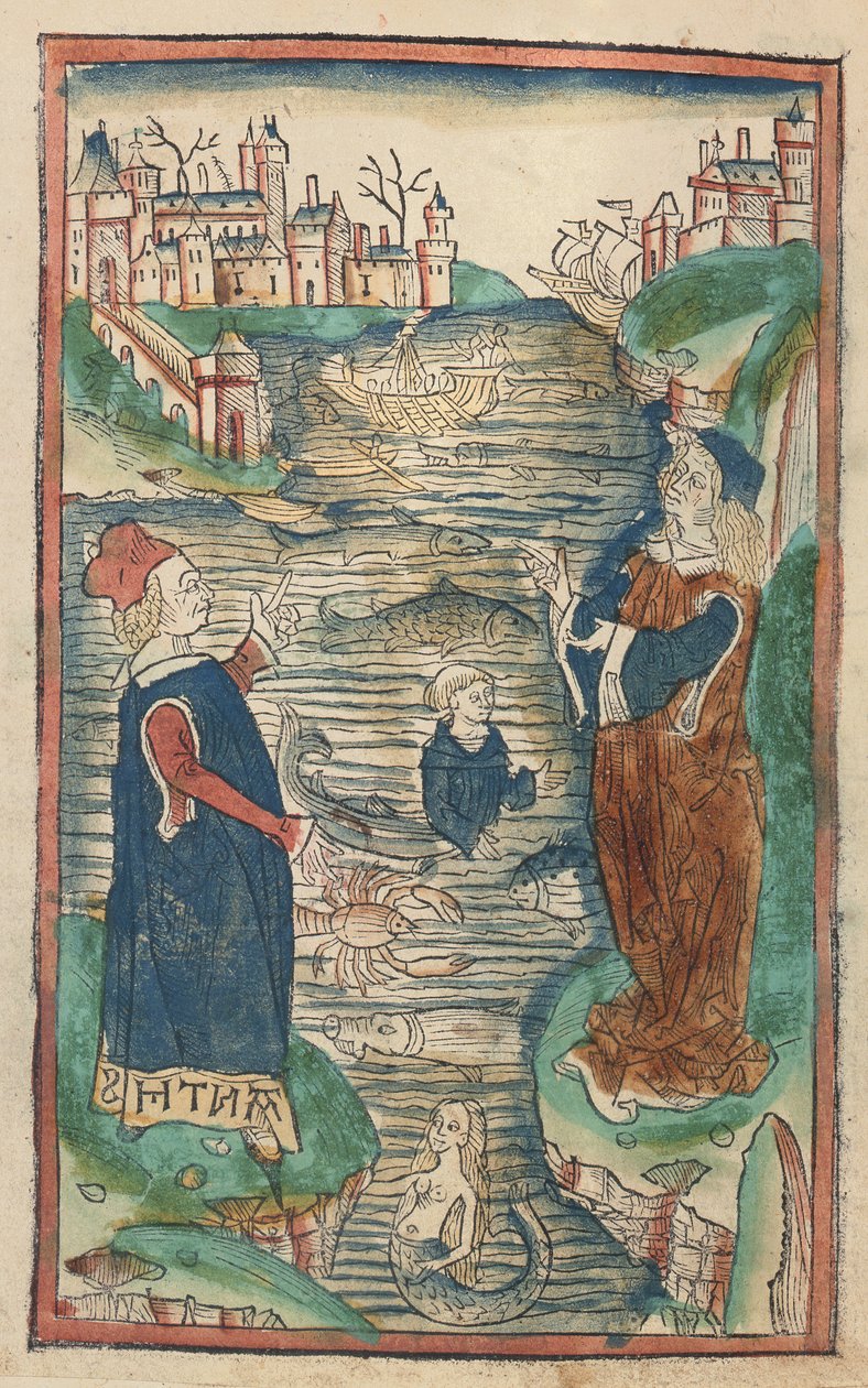 Królestwo Ryb, ilustracja z Hortus Sanitatis, 1491 (kolorowy drzeworyt) autorstwa German School
