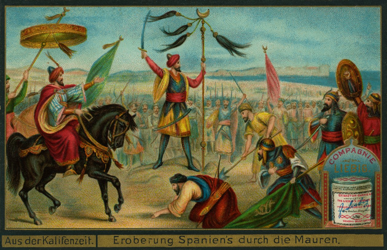 Maurowie podbijają Hiszpanię, 711, Liebig Card autorstwa German School