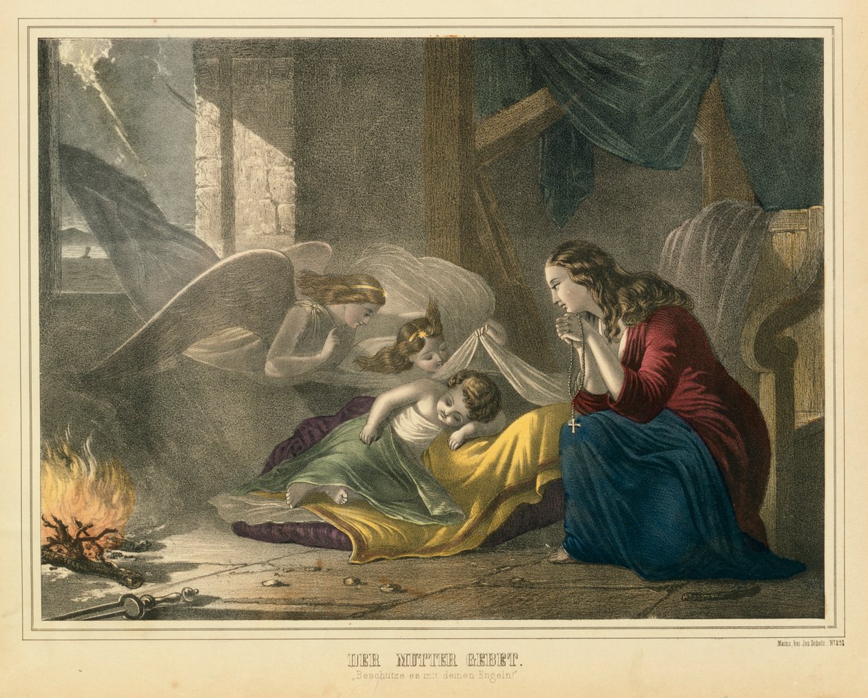 The Mothers Prayer, ulotka obrazkowa opublikowana przez J. Scholza, Moguncja, ok. 1850 r. autorstwa German School