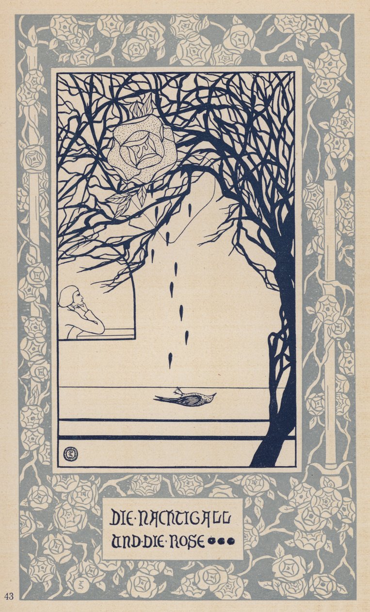 Słowik i róża (litografia) autorstwa German School