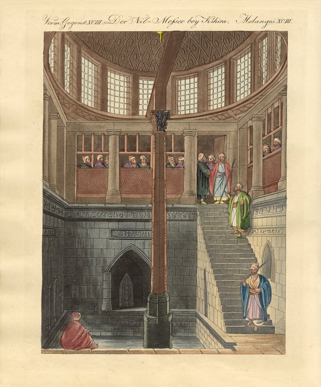 Nilometr na wyspie Rawda pod Kairem (kolorowy grawerunek) autorstwa German School