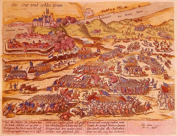 Oblężenie Esztergomu w 1595 r. (rycina kolorowana) autorstwa German School