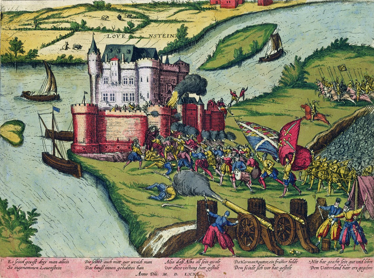 Oblężenie Louvain i bohaterstwo Harmana Reutera przeciwko siłom hiszpańskim w 1571 roku (patrz także 88468) autorstwa German School