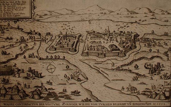 Oblężenie Zolnock przez Turków w 1552 r., ilustracja z książki o kampaniach osmańskich w Europie, rytowana przez Paula Fursta (ok. 1605-66) (rycina) autorstwa German School
