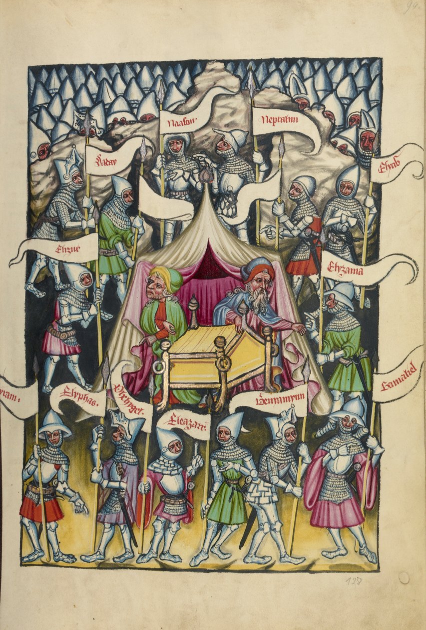 Dwanaście plemion Izraela z Weltchronik Ms 33 fol.94, ok. 1400-10 (tempera, farba złota i srebra, tusz na pergaminie) autorstwa German School