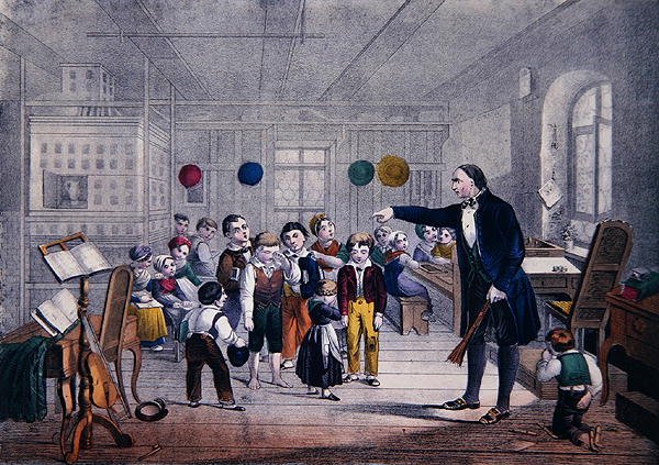 Wiejski nauczyciel, c.1850 (kolor lito) autorstwa German School
