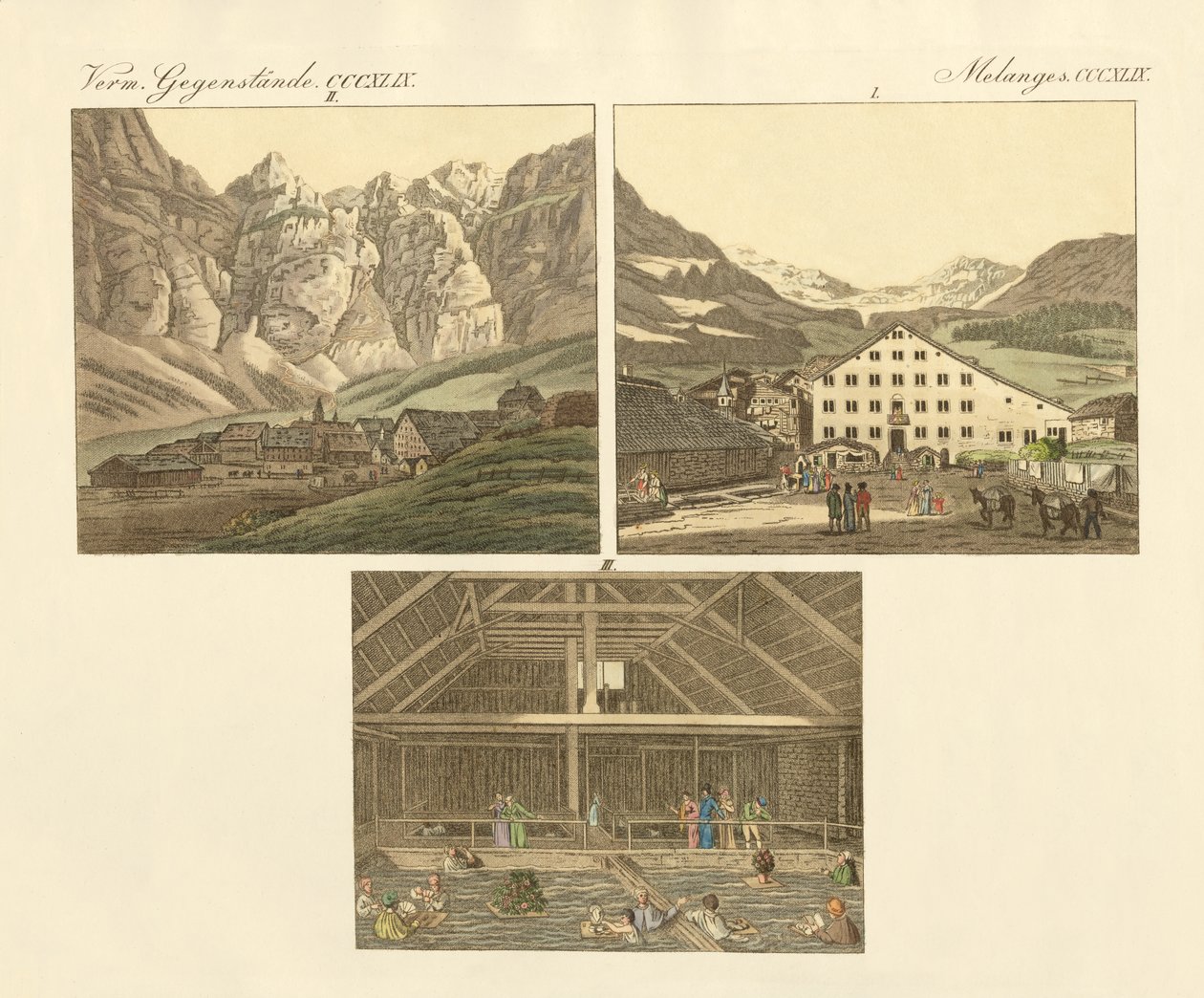 Kąpiel Leukera w kantonie Wallis (kolorowy grawerunek) autorstwa German School