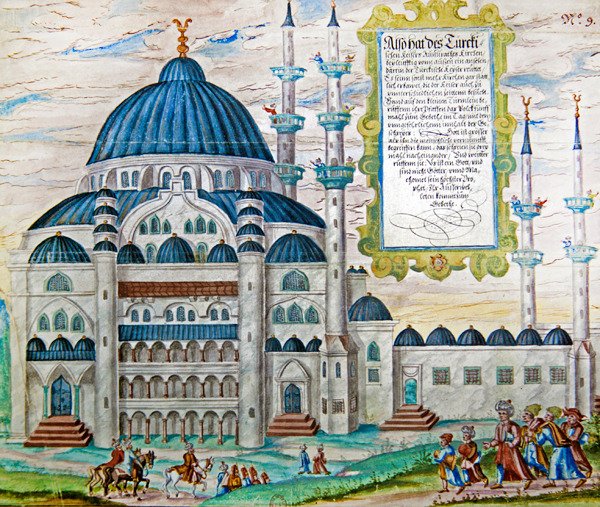 Wezwanie do modlitwy w meczecie w Turcji (gwasz na papierze) autorstwa German School
