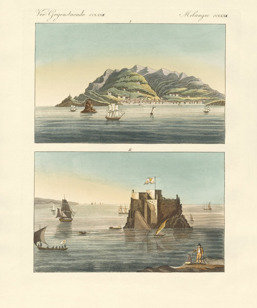 Miasto Funchal i Fort Loo na Maderze (kolorowy grawerunek) autorstwa German School