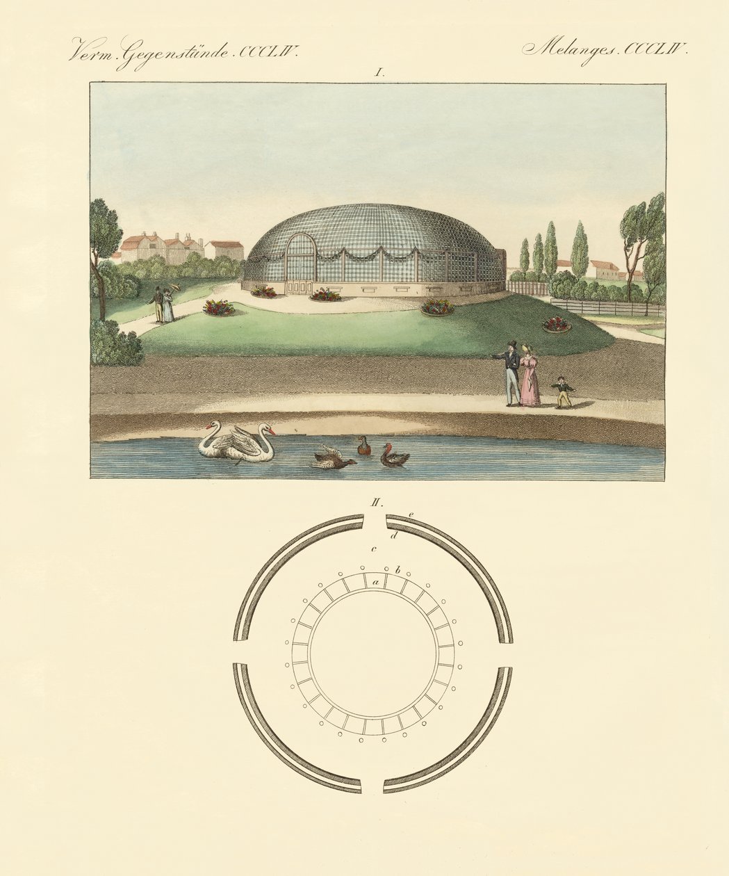 Budynek w kształcie kopuły w ogrodzie zoologicznym Surrey (kolorowy grawerunek) autorstwa German School