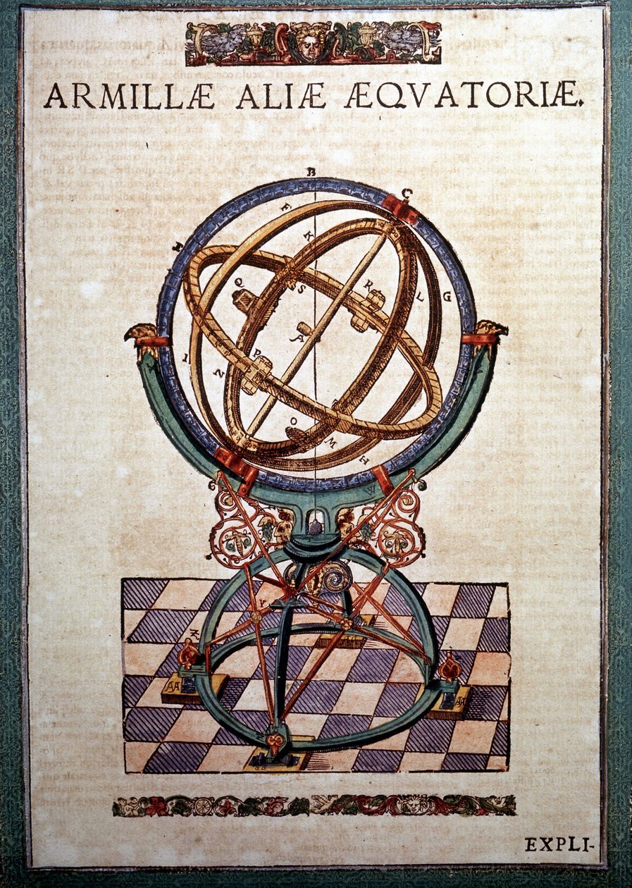 Równikowa sfera armilarna w „mechanizmach ustanowionych przez astronomię” Tycho Brahe (1546 - 1601), Wandsbeck autorstwa German School