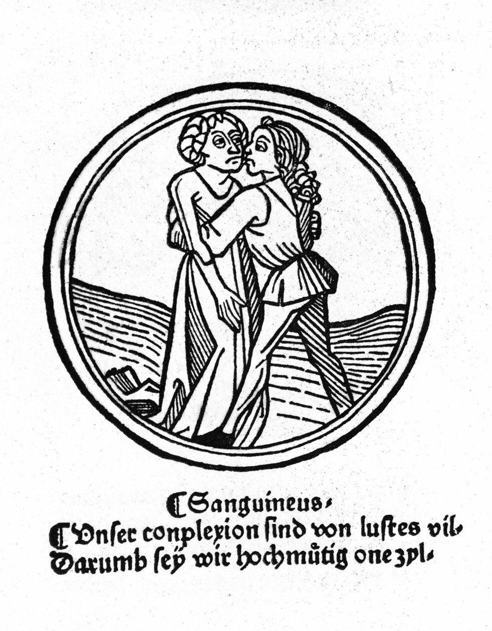 Cztery temperamenty: krew (ciepła i życzliwa). Ksylografia, Augsburg 1480. autorstwa German School