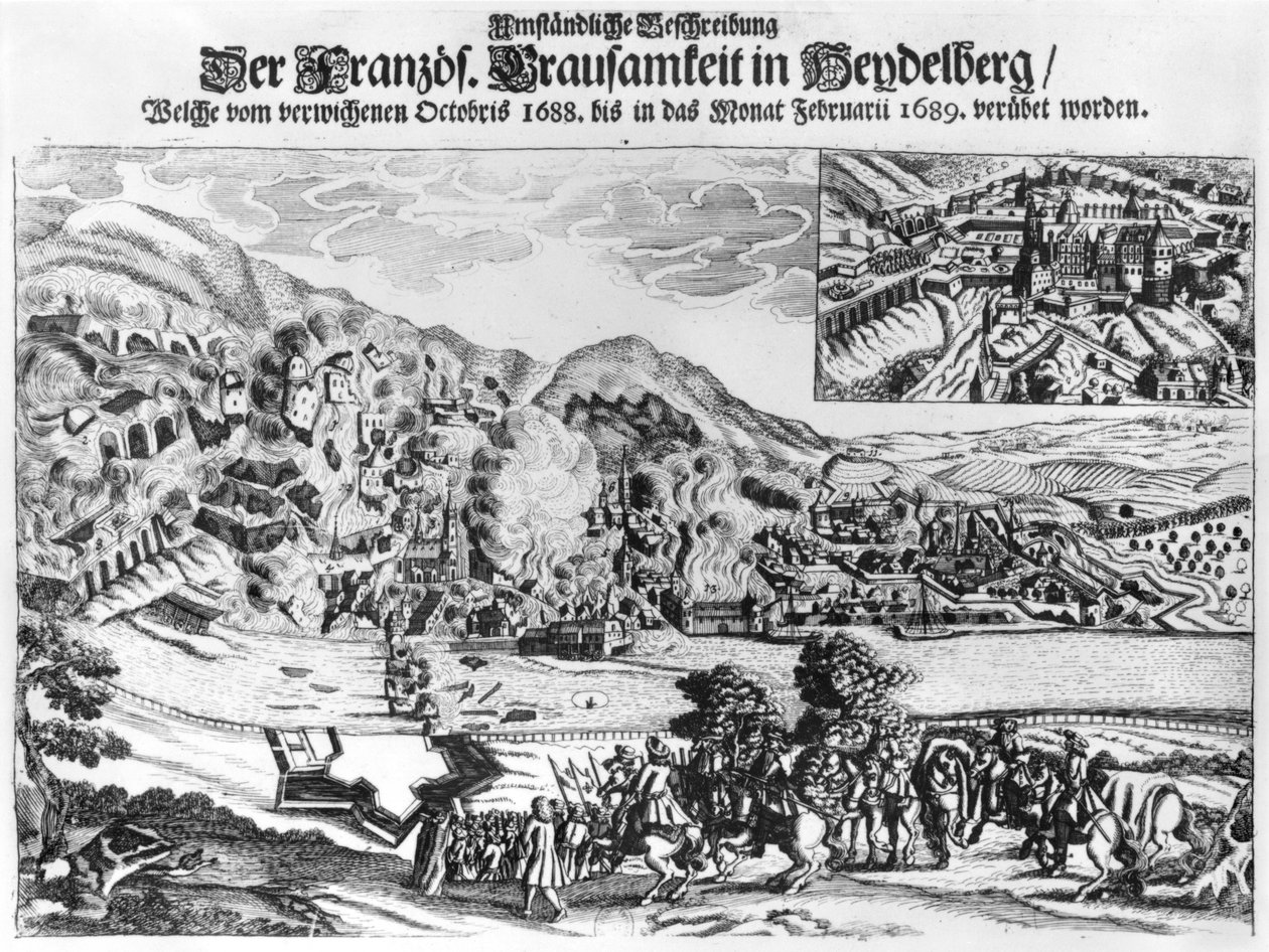 Zdobycie i zniszczenie Heidelbergu przez Francuzów w lutym 1689 r. autorstwa German School